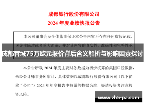 成都蓉城75万欧元报价背后含义解析与影响因素探讨