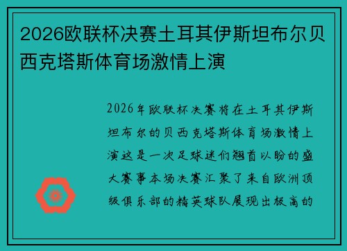 2026欧联杯决赛土耳其伊斯坦布尔贝西克塔斯体育场激情上演
